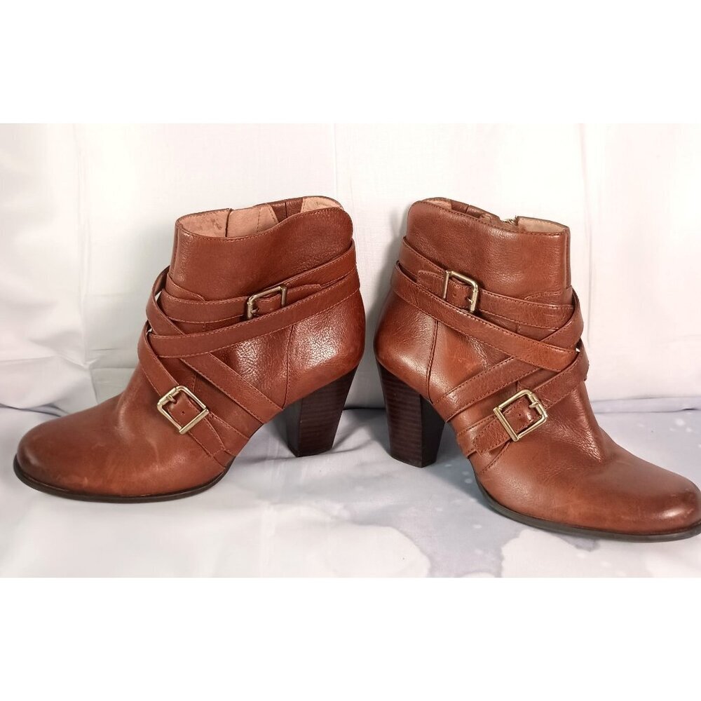 Nurture Jema Luggage Leather Ankle Boots Women’s 7.5 3" Heel Comfort - Picture 8 of 14